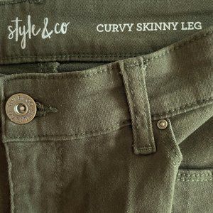 Style & Co Curvy Skinny Leg Jeans 12 Olive Green
